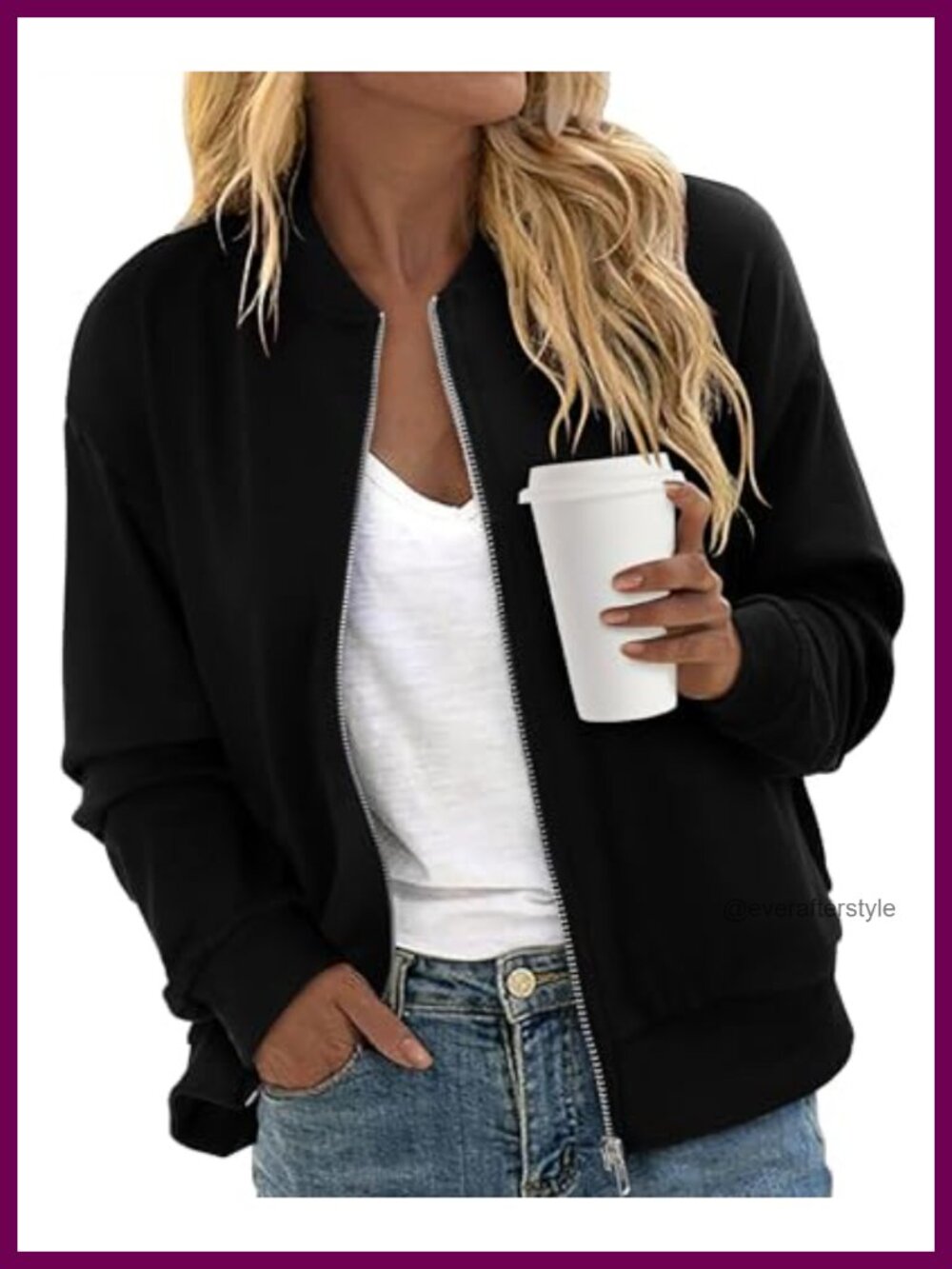 Women's Zip Up Bomber Jacket Long Sleeve Hooded Windbreaker with Pockets